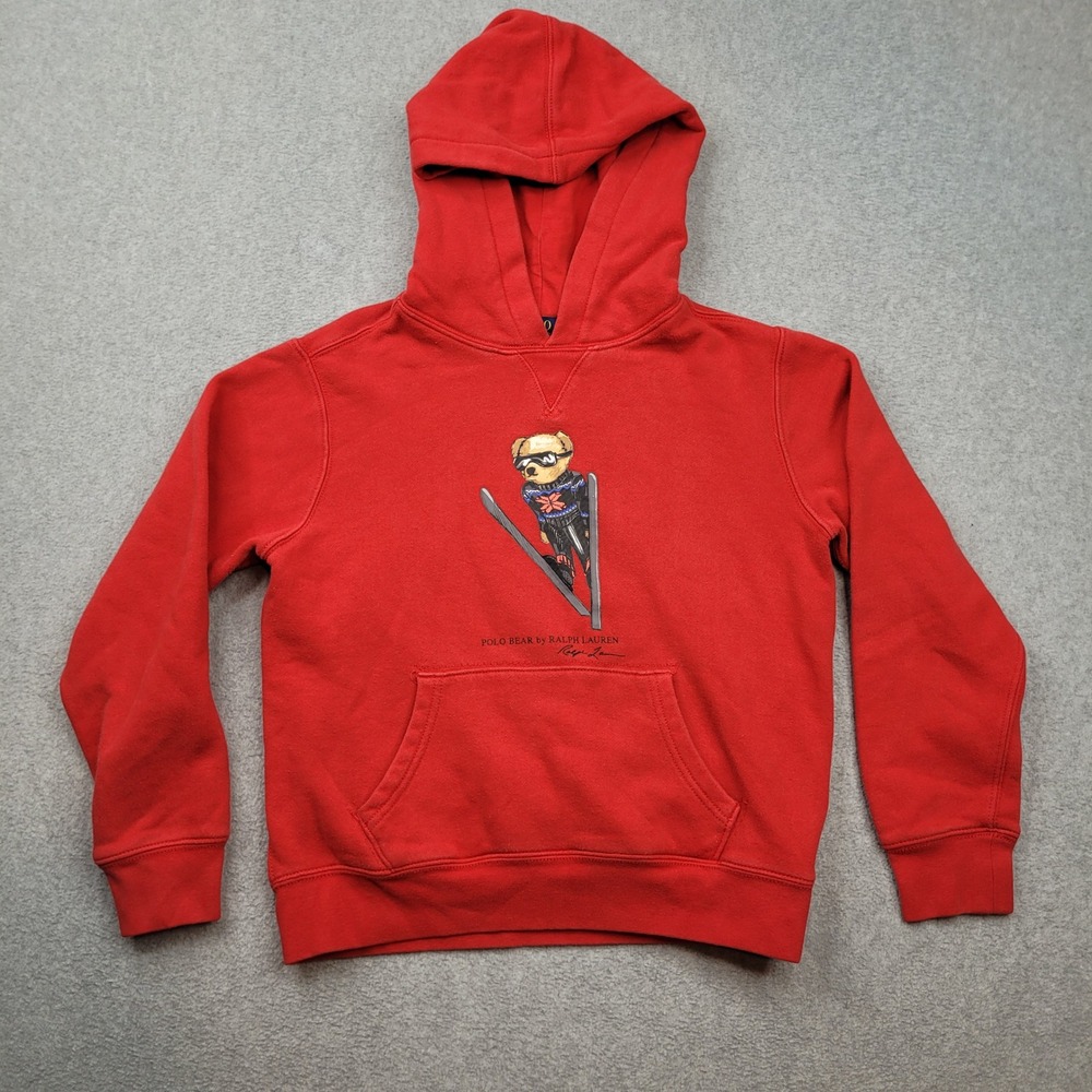 Polo Ralph Lauren Hoodie Boys Medium‎ Red Skiing Polo Bear